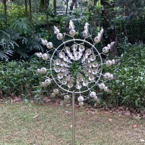 30cm/11.81in Courtyard Garden Lawn Outdoor Decoration, Unique Wind Collector Magic Kinetic Energy Metal Windmill Spinner Solar Wind Catcher