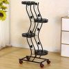1pc Iron Multi-layer Movable Push-pull with Wheels Space-saving Flower Rack Balcony Living Room Flooring Green Flower Pot Stand
