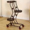 1pc Iron Multi-layer Movable Push-pull with Wheels Space-saving Flower Rack Balcony Living Room Flooring Green Flower Pot Stand
