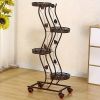 1pc Iron Multi-layer Movable Push-pull with Wheels Space-saving Flower Rack Balcony Living Room Flooring Green Flower Pot Stand