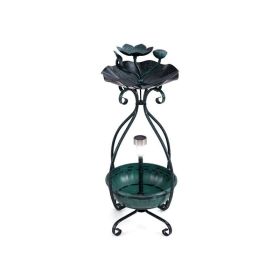 Outdoor Bird Bath Feeder with Flower Planter Pedestal and Solar Lights (Color: Bronze)