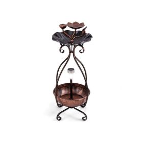 Outdoor Bird Bath Feeder with Flower Planter Pedestal and Solar Lights (Color: Antique Bronze)