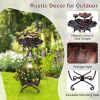 Outdoor Bird Bath Feeder with Flower Planter Pedestal and Solar Lights